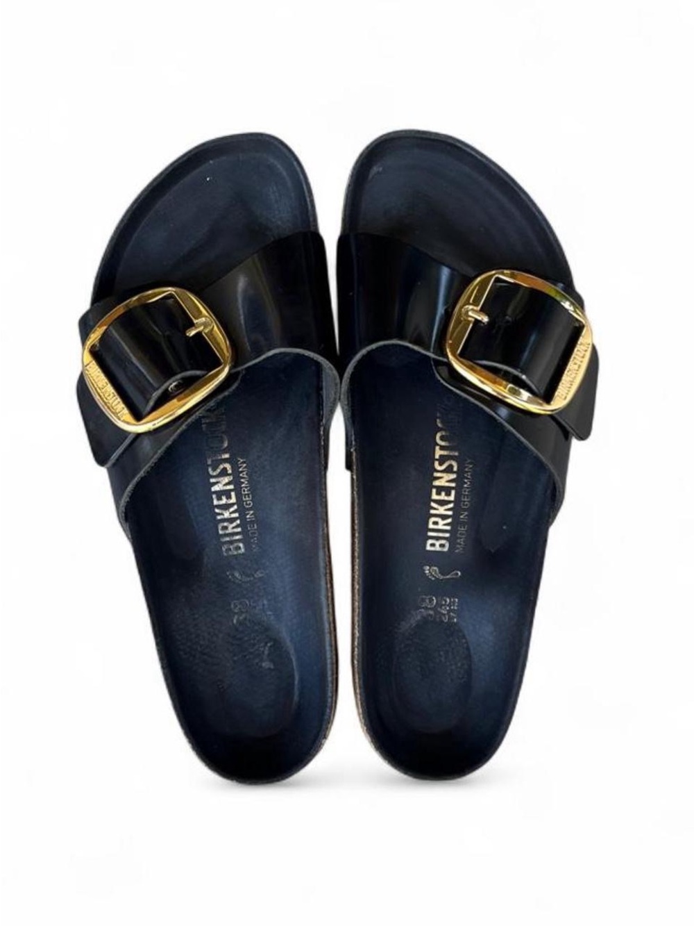 Birkenstock Madrid Big Buckle High Shine Black Leather Sandals EU 38 Womens 7 N